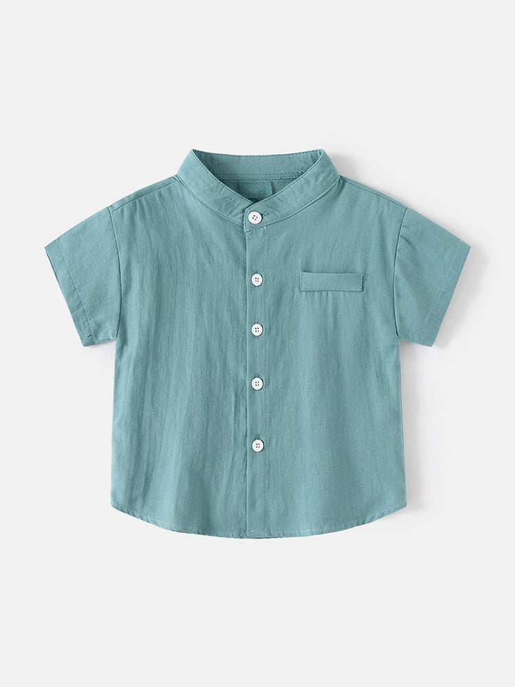 Chemise garçon col officier – disponible en vert sauge et blanc pur tailles 2-6 ans – MIKID'Z