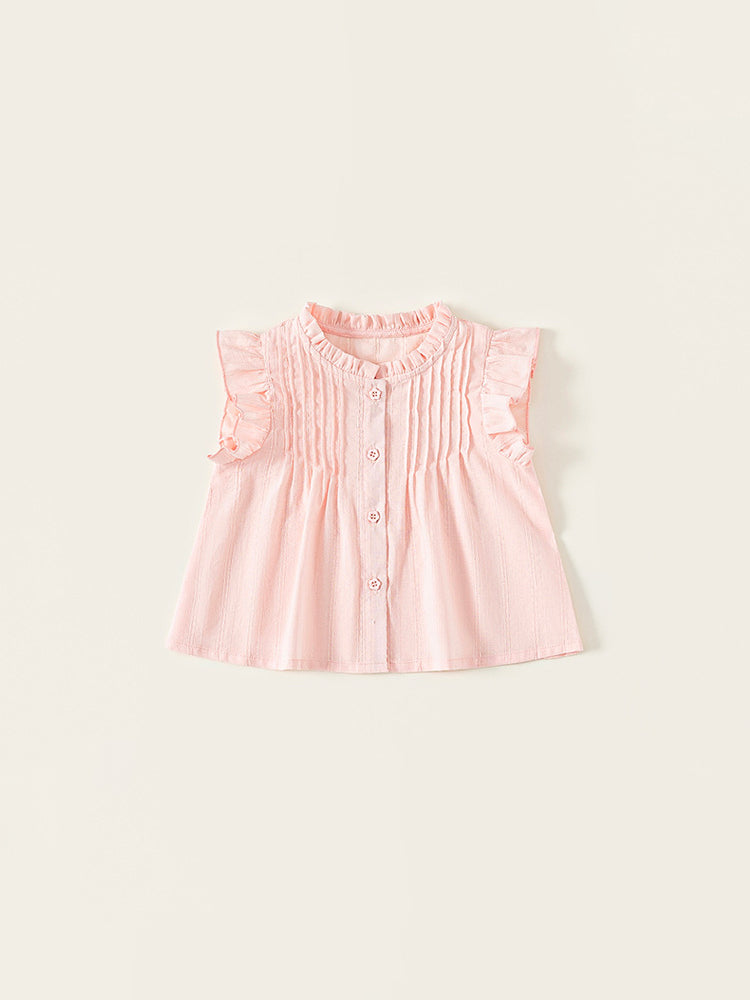 Chemisier fille rose pétale – manches volantées et coton léger pour l'été – MIKID'Z