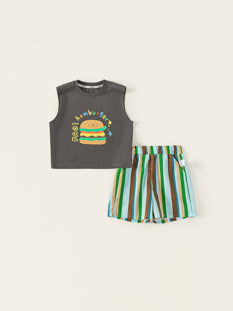 Ensemble été enfant 2 pièces – coton léger gris charbon tailles 2-6 ans – MIKID'Z