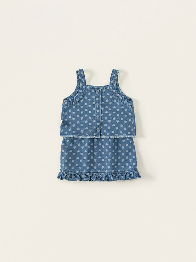 Ensemble 2 pièces denim bleu fille – top bretelles et jupe assortie – MIKID'Z
