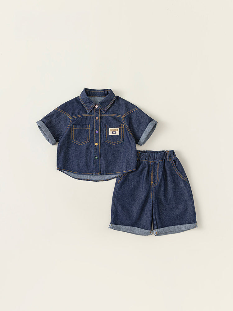 Ensemble denim garçon bleu foncé – chemise manches courtes et short assorti – MIKID'Z