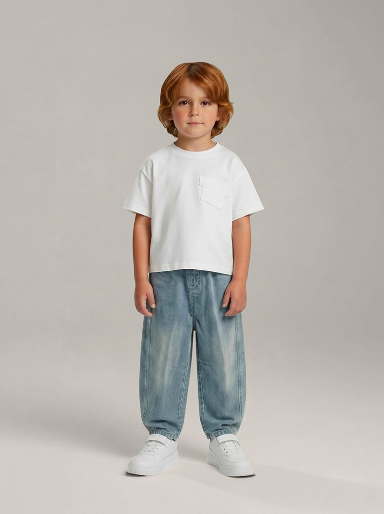 Jean garçon denim délavé porté en look streetwear – tailles 2-6 ans – MIKID'Z
