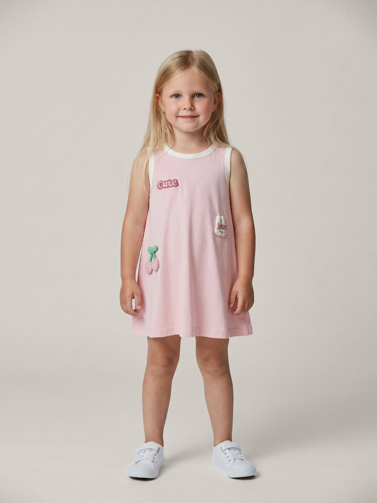Robe en coton fille rose – broderie Cute et détails fantaisie – MIKID'Z