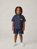 Ensemble denim garçon – chemise et short assortis bleu foncé – MIKID'Z