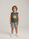 Ensemble été garçon Burger Cool – top sans manches imprimé et short rayé – MIKID'Z