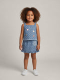 Ensemble jupe denim fille – top bretelles boutons cœur et jupe volantée – MIKID'Z