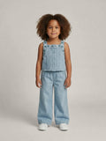 Ensemble denim brodé fille – haut brodé et pantalon large bleu – MIKID'Z