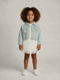 Veste denim fille bleu clair – coupe courte moderne et détails brodés – MIKID'Z