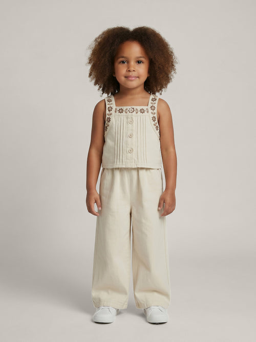 Ensemble denim fille abricot – broderies délicates et tissu léger – MIKID'Z