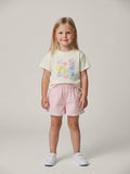 Short et t-shirt fille assortis – motif fleurs écru et short rose poudré – MIKID'Z