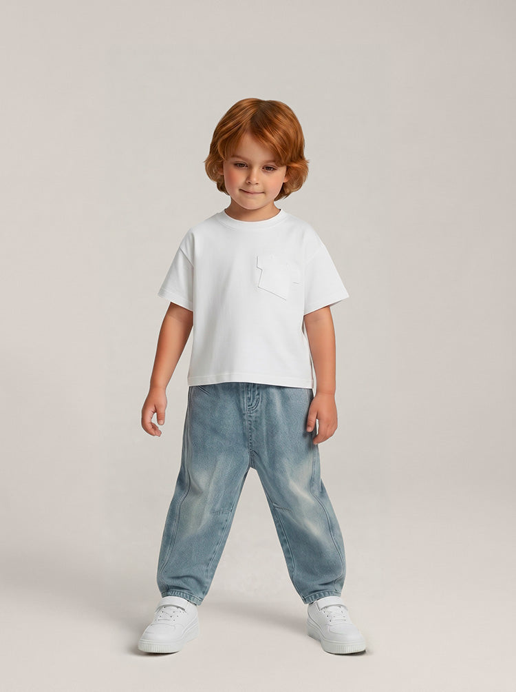 Jean garçon coupe ample denim délavé – détail taille élastique – MIKID'Z