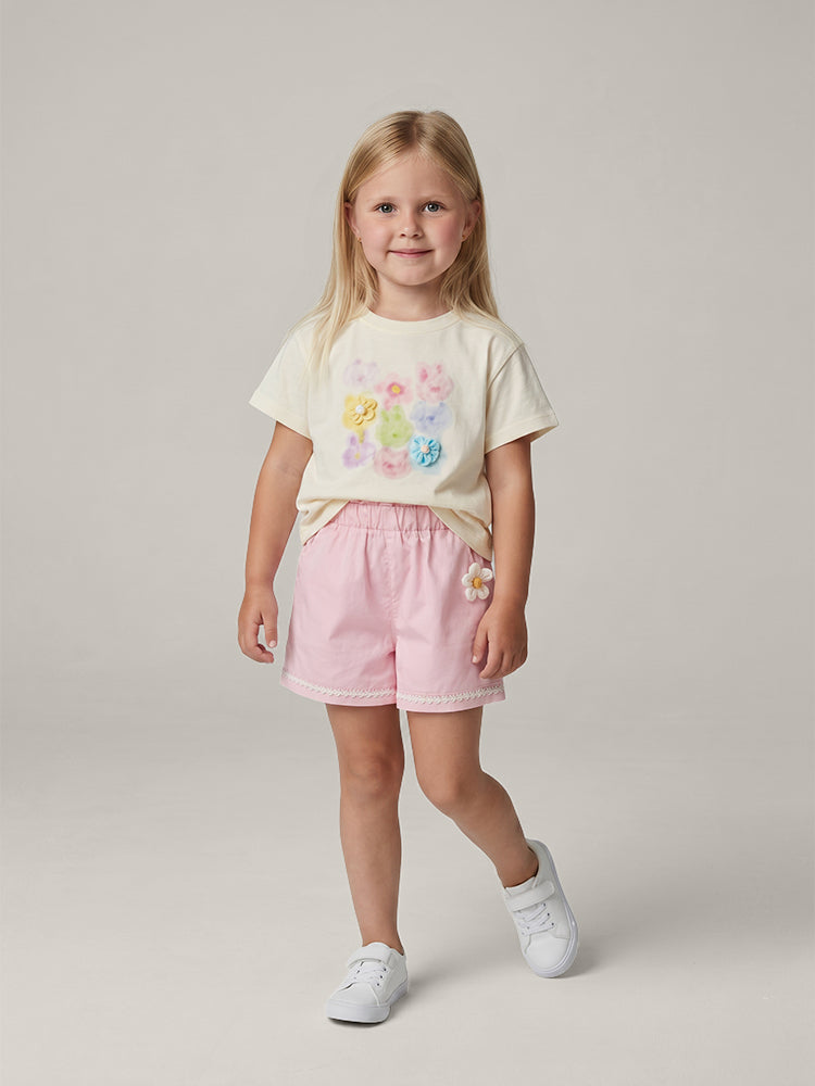 Ensemble t-shirt et short fille – style fleuri et décontracté pour l'été – MIKID'Z