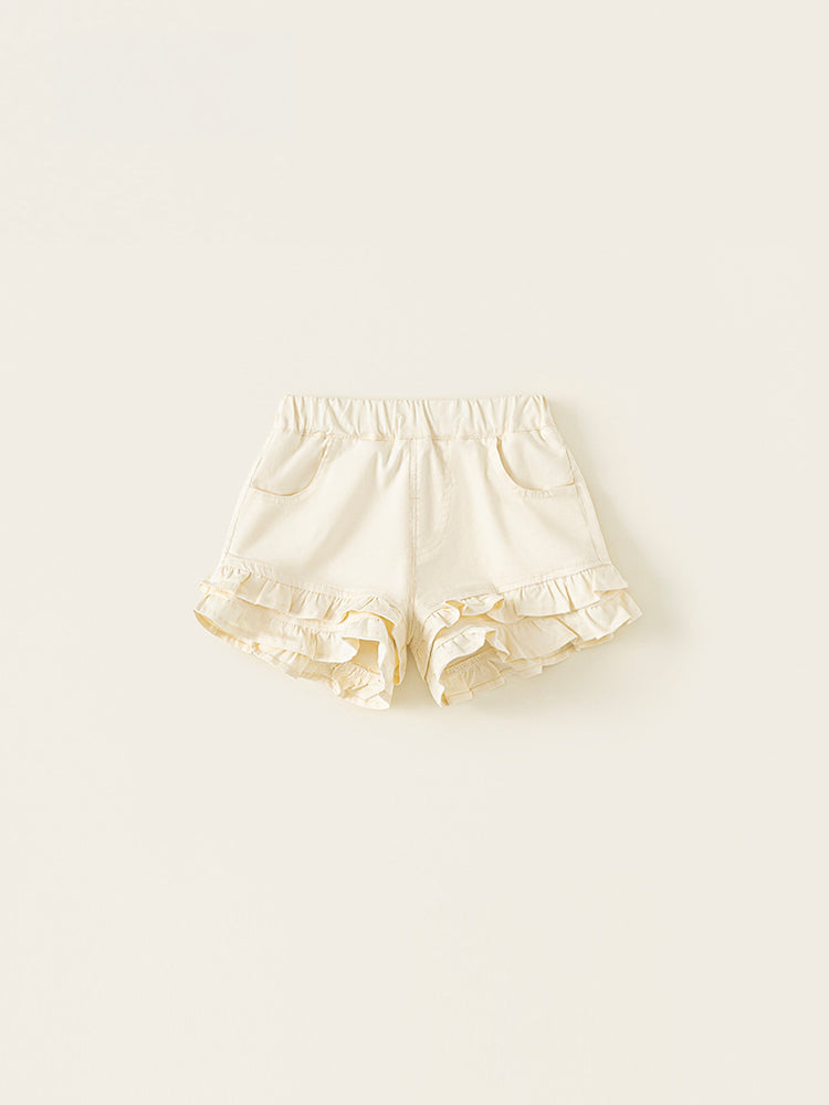 Short fille crème vanille – détails volantés et coton doux pour l'été – MIKID'Z