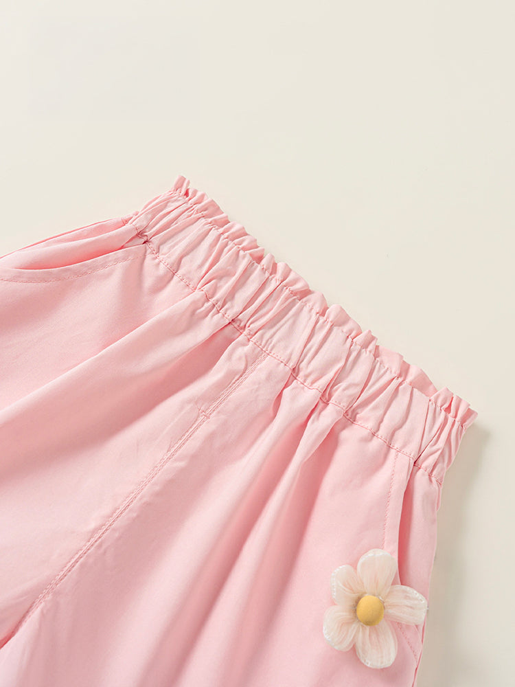 Short fille détail fleur – 100% coton respirant et poches latérales – MIKID'Z