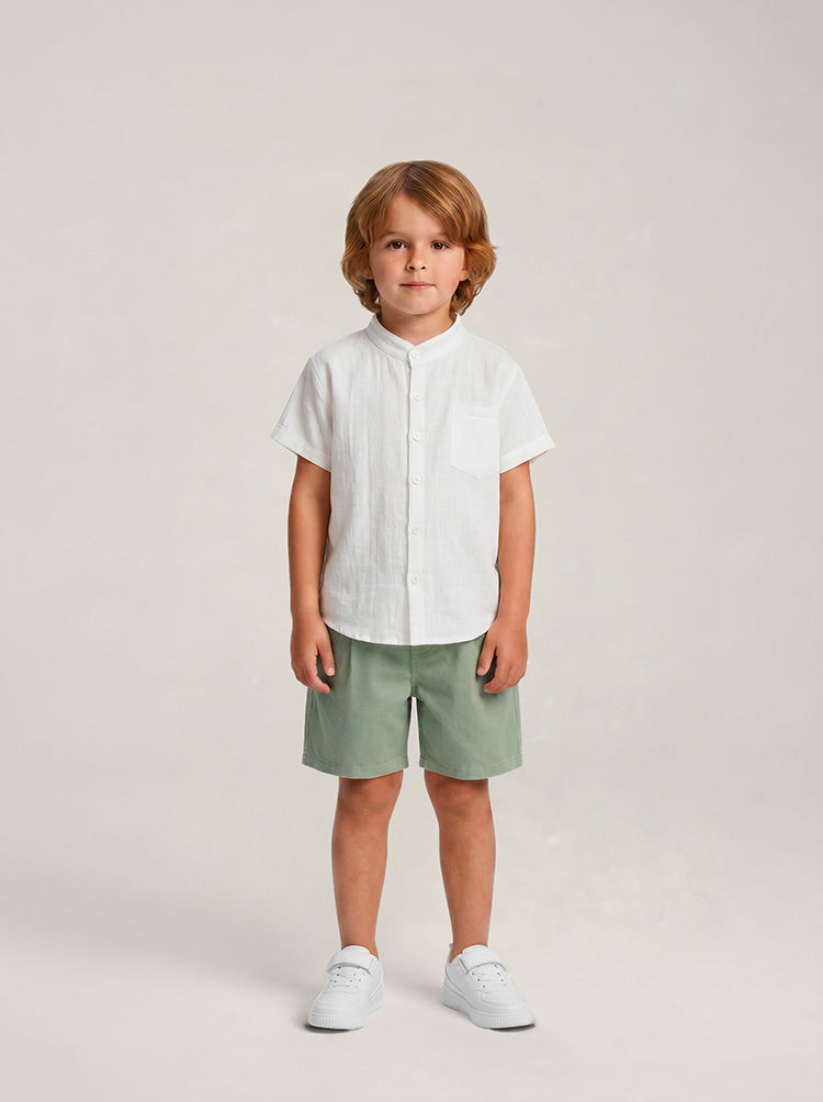 Short garçon vert sauge – 100% coton léger, taille élastique – MIKID'Z