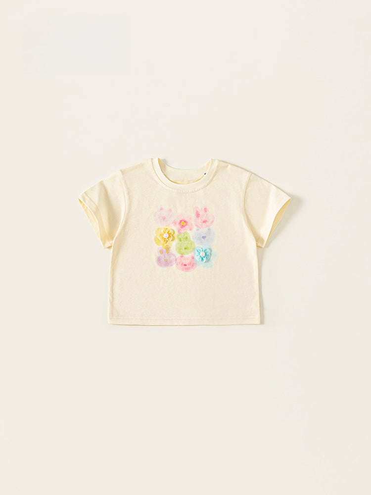 T-shirt fille motif fleurs colorées – 100% coton doux et léger pour l'été – MIKID'Z